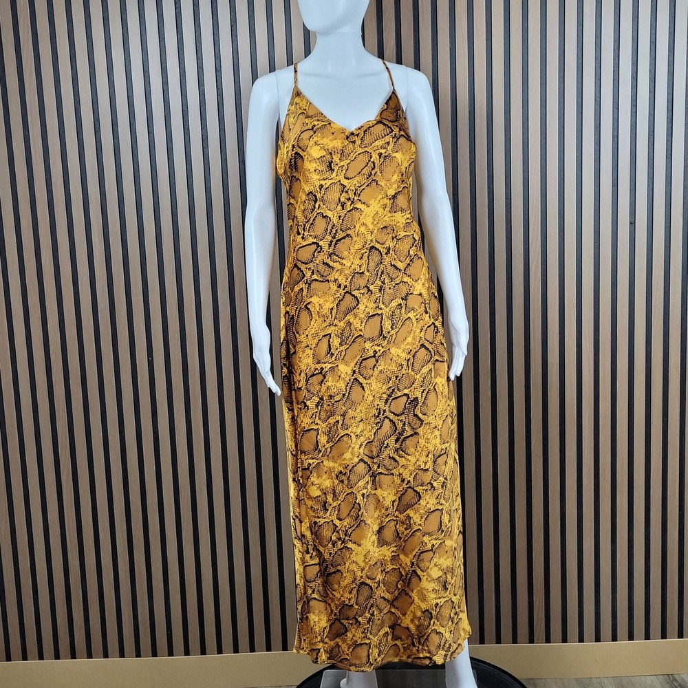 Bee Free Maxi Dress Snakeskin Animal Print Yellow V-Neck Lined XXL